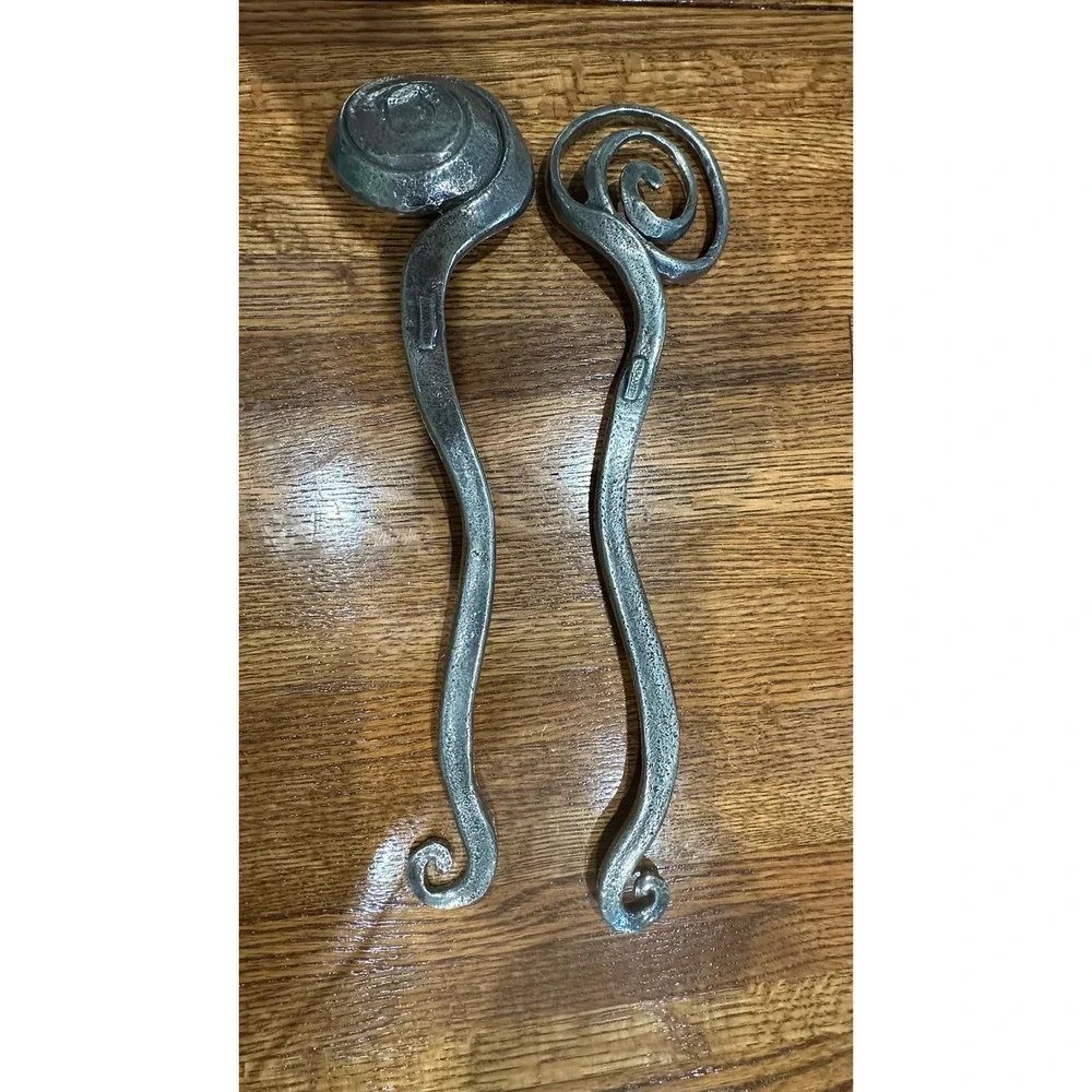 Vintage Patrick Meyer Pewter Spiral Salad‎ Servers Brutalist Handcrafted Signed
